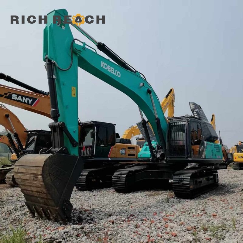 Instrument cluster and hour meter reading of a 2017 Kobelco SK350LC excavator, priced at $34,722
